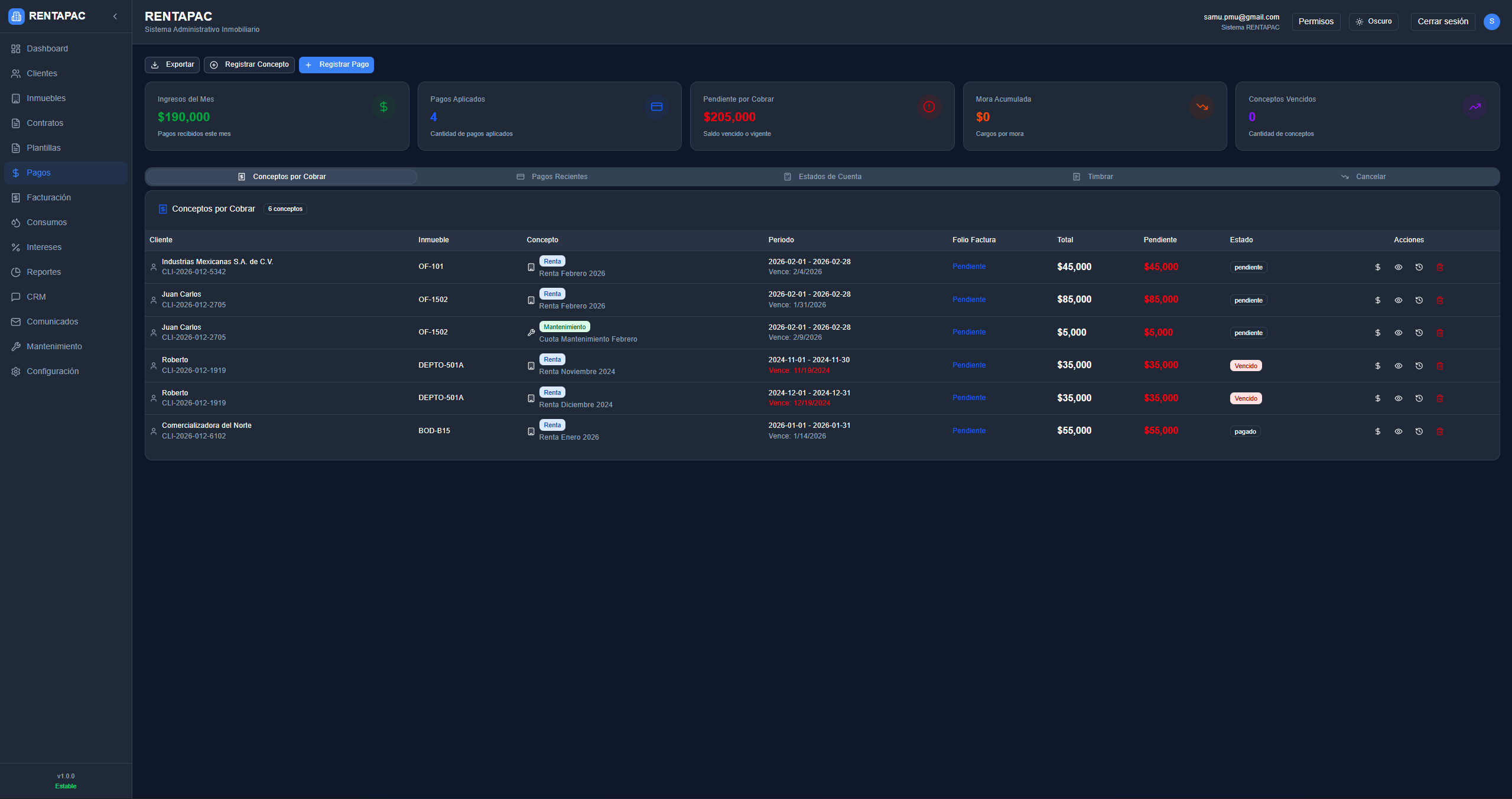 Control de Cobranza RENTAPACK