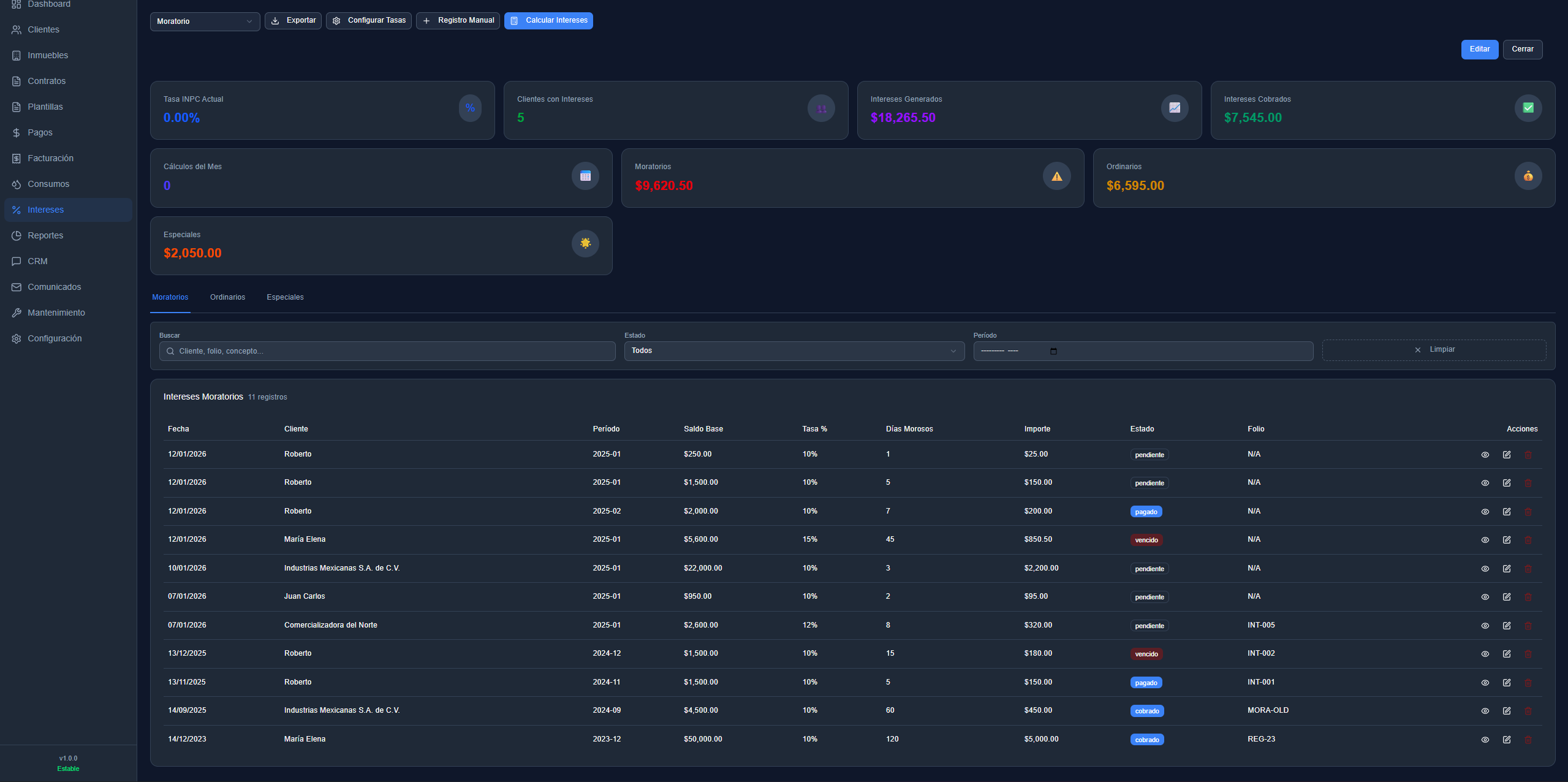Control de Intereses Moratorios RENTAPACK